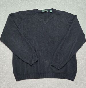 Embassy Row Sweater Mens 2XL Black Two Ply Cashmere V Neck Knit Pullover